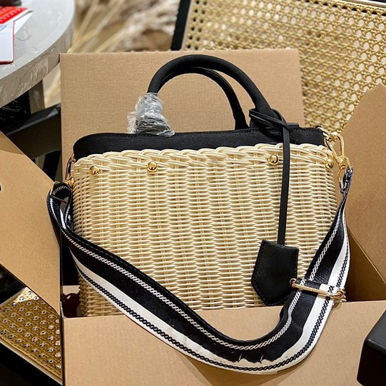 

Crochet Designer Bag Fashion 3 Colours Vintage Straw Bags Shopping Totes High-Quality Wholesale Summer Luxury Beach Handbag Travel Large Capacity Handbags, All black