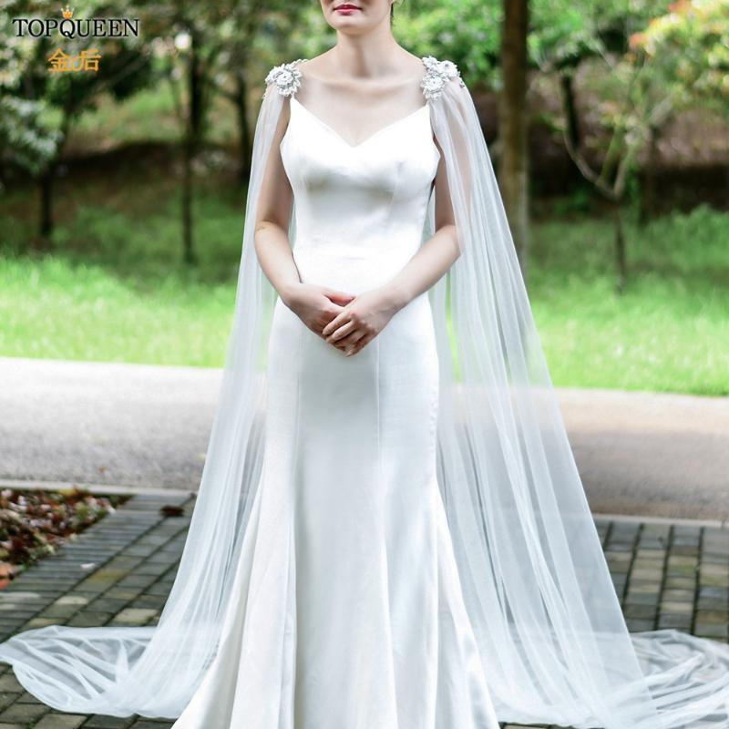 

Bridal Veils TOPQUEEN G21 Shawl Tulle Wraps Lace Appliqued Wedding Bolero Women Plus Size Boleros For Woman, Picture shown