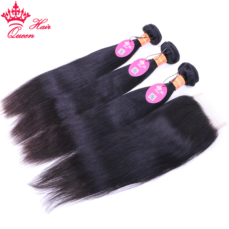 

Unprocessed Indian Virgin Human Hair With Closure Raw Hair Bundles With Lace Closures Indian Straight With Closure Queen Hair Products, Natural color