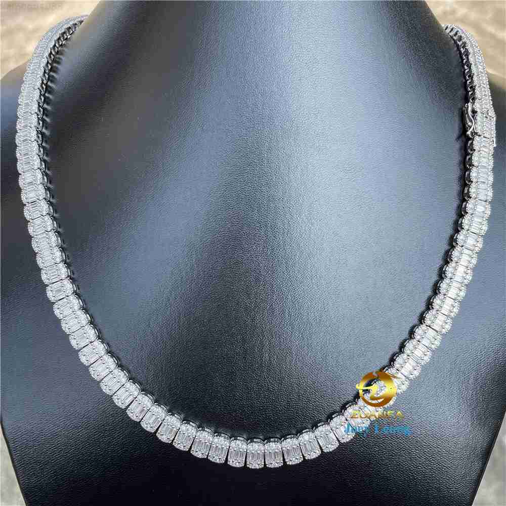Pass Diamond Tester 925 Sterling Silver 8mm Baguette Moissanite Iced Out Tennis Chains Rappers Hip Hop Jewelry Necklaces-image-857656920