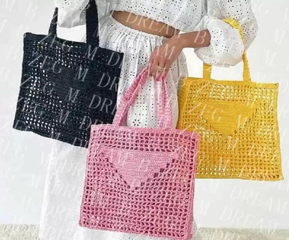 

Designer Women Tote Bag Hipsters Fashion Straw Woven Handbag Crochet Shoulder Bags With Inwrought Letter P Summer Beach Bags Shopp4891176