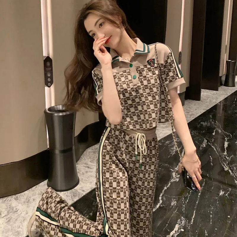 

Women s T Shirt 2 piece set women s clothes Retro Fashion Ladies Top Pants 230410