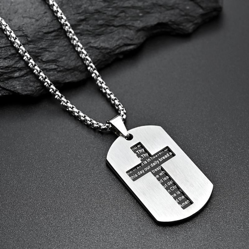 

Pendant Necklaces Cross Border Amazon Hollow Military Brand Necklace Stainless Steel Scripture Christ Prayer
