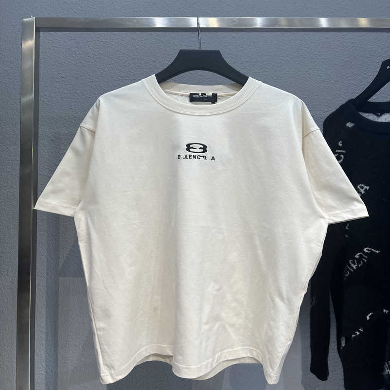 

2023 New designer womens t shirt high-end Shirt High Edition 2023 Summer Front Double Ring Embroidery Couple Sleeve T-shirt, Rice grey