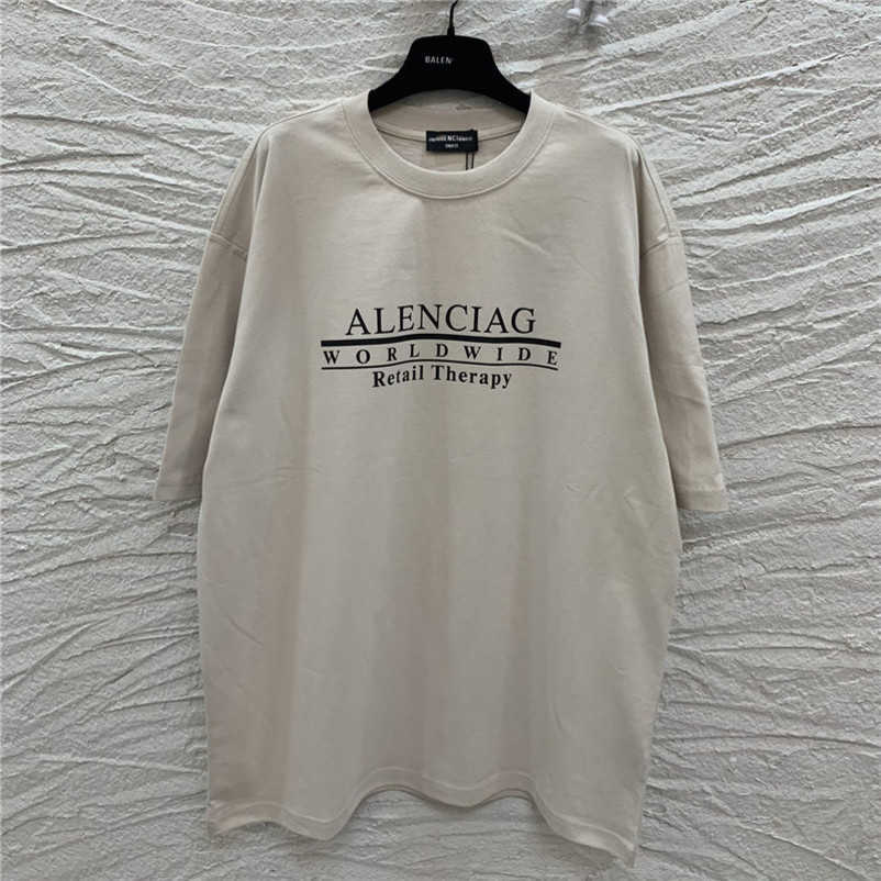 

2023 New designer womens t shirt high-end High Edition 2023 Summer Family Therapy Letter Print Mesh Red Matching Sleeve T-Shirt, Oatmeal