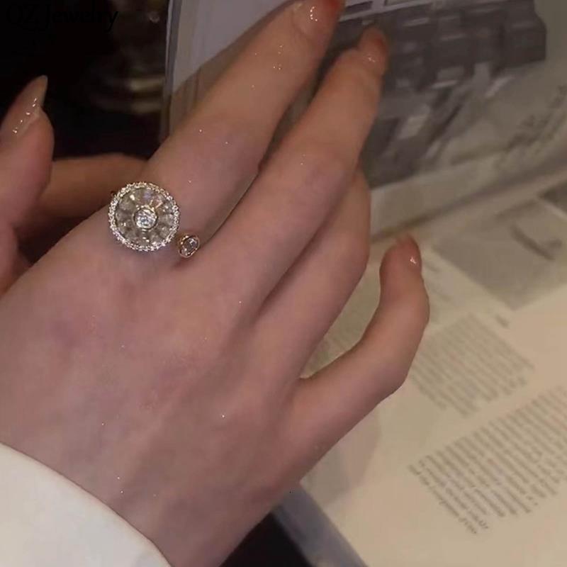 

Band Rings Exquisite Crystal Anxiety Relief Spinning Zircon Rotatable Open for Women Anti Stress Spinner Jewelry 230410