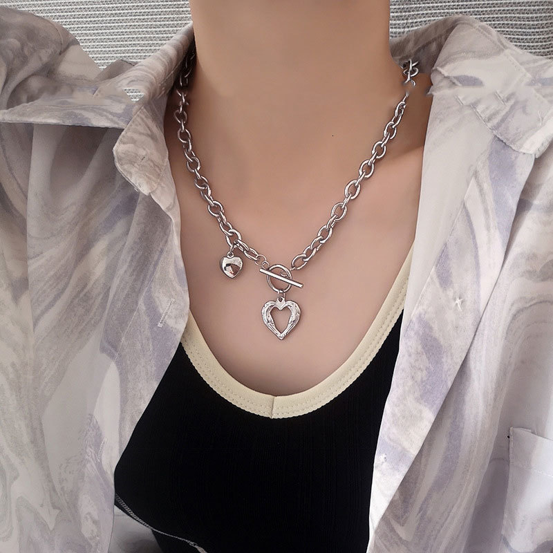 

Chokers Metal Necklace for Women Love Heart Pendant Thick Alloy Chain Simple Punk Jewelry Gift Girls BN 230410