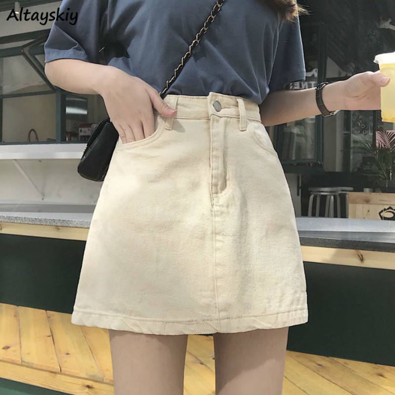 

Skirts Womens Solid Aline denim Pocket Button Mini High Waist All round Leisure Korean Fashion Simple Daily Elegance 230410, Black
