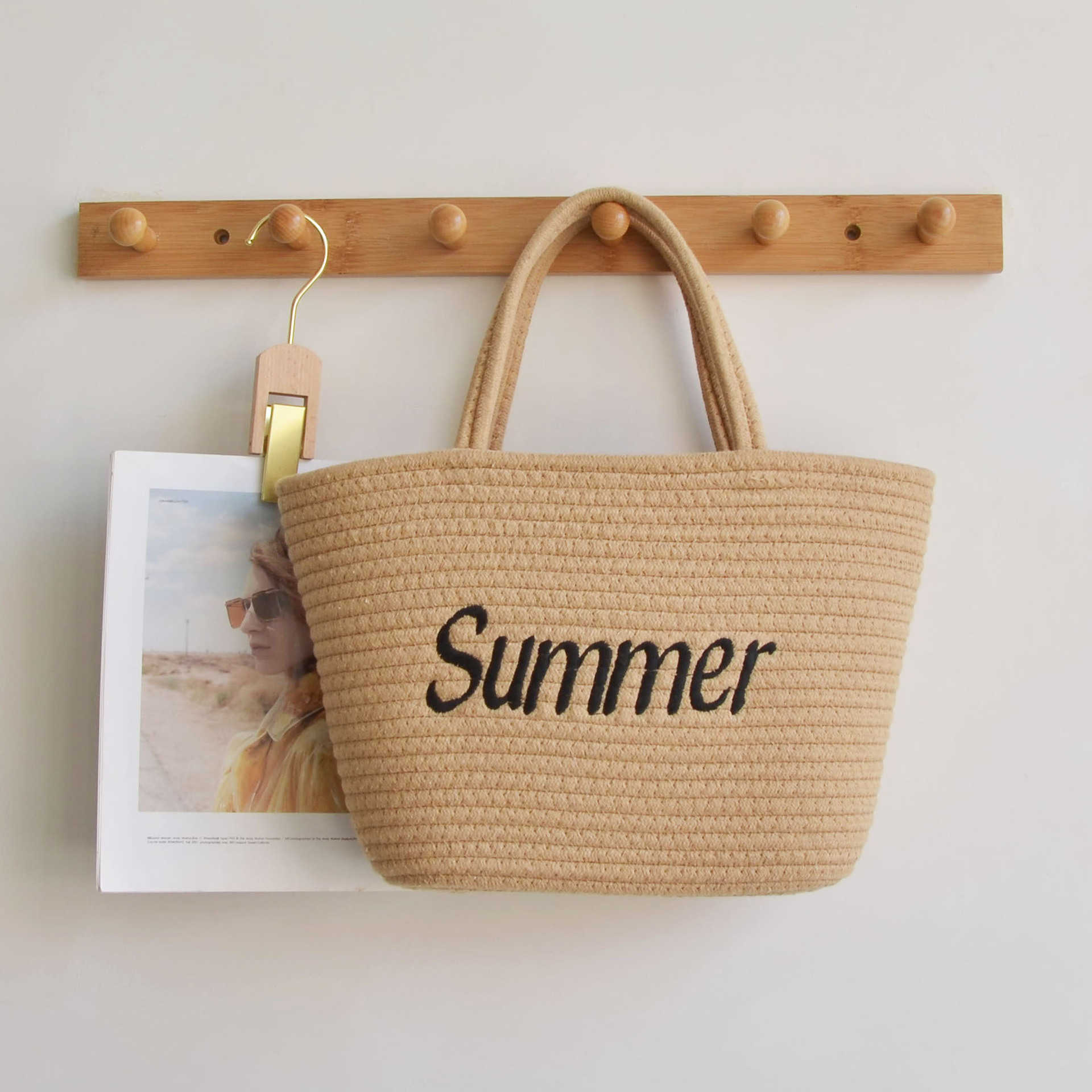 

Beach Bags Cross Body Ins new cotton thread large capacity khaki letter one shoulder handbag summer beach holiday photography versatile, Khaki4
