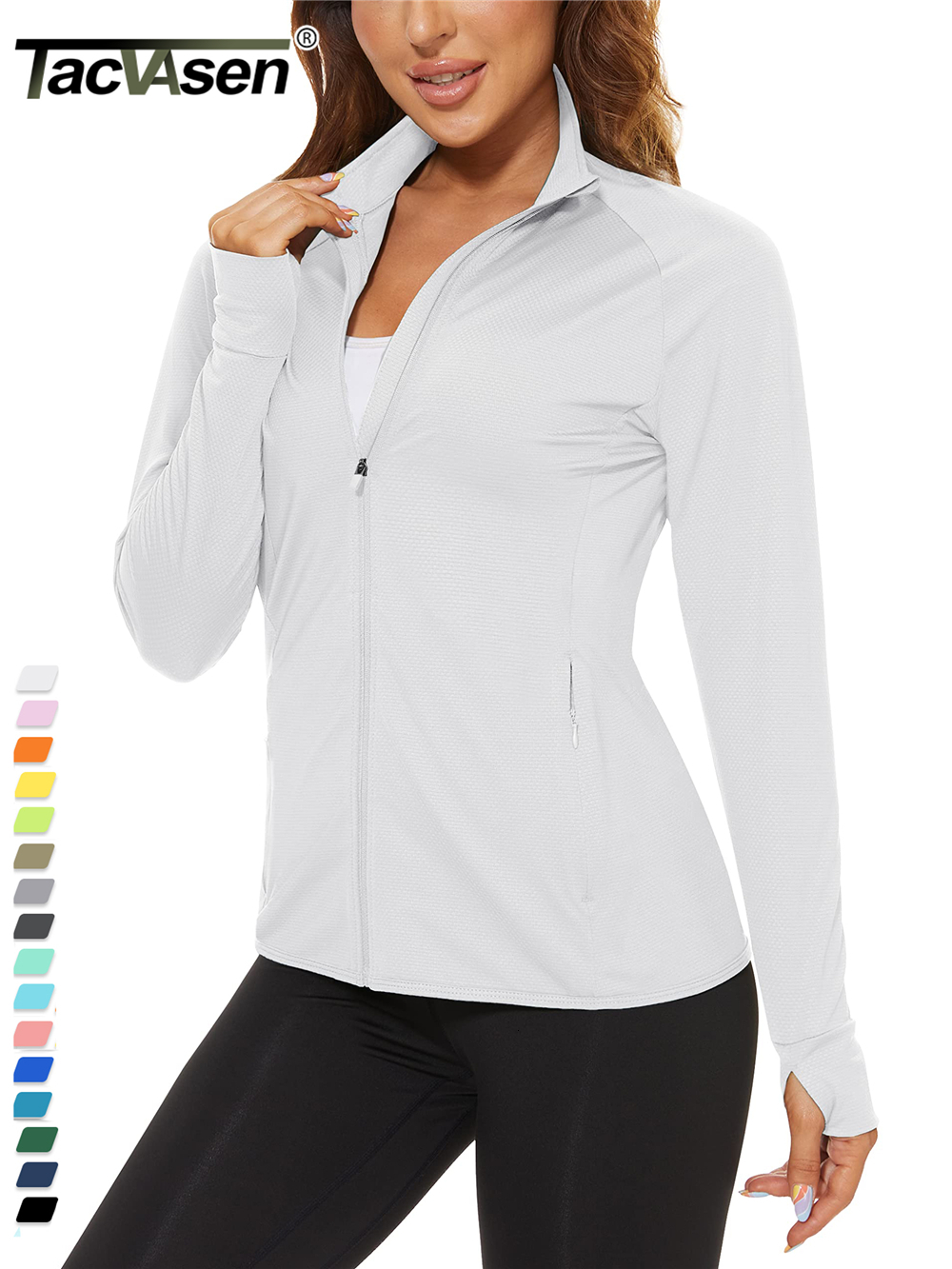 

Women's TShirt TACVASEN UPF 50 Sun Protection Summer Shirts Womens Long Sleeve Shirts Full Zip Casual Jackets Zipper Pockets Golf Athlete Tops 230410, Apricot