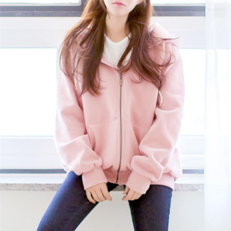 

Women's Jackets Women Hooded Female Jacket Fleece Long Sleeve Loose Casual Sweet Zip Pockets Solid Coat Casacas Para Mujer Dropship L#12, Black