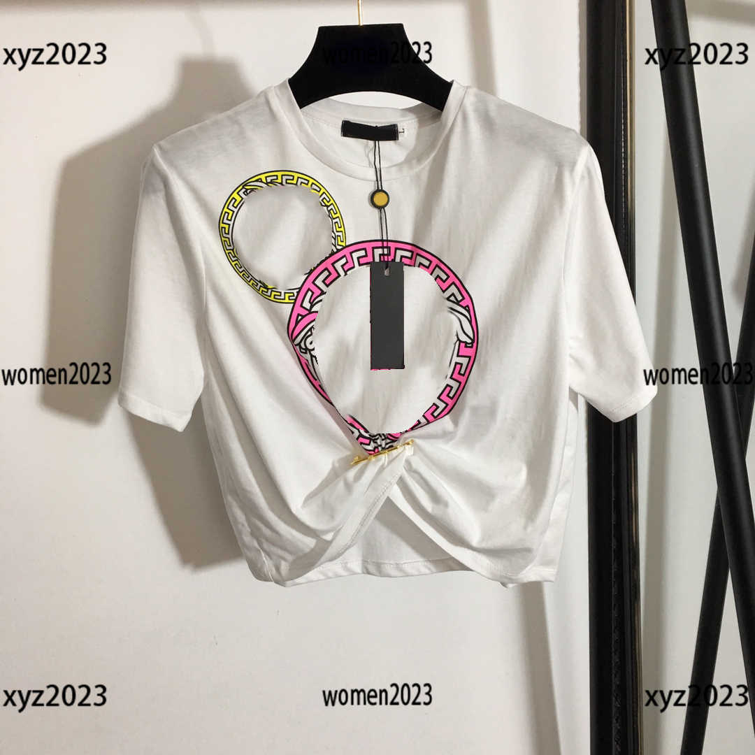 

luxury girl crop top designer woman T-shirt Fashionable metal pin decoration Free shipping Round neck short sleeve Summer New Arrivals, #1