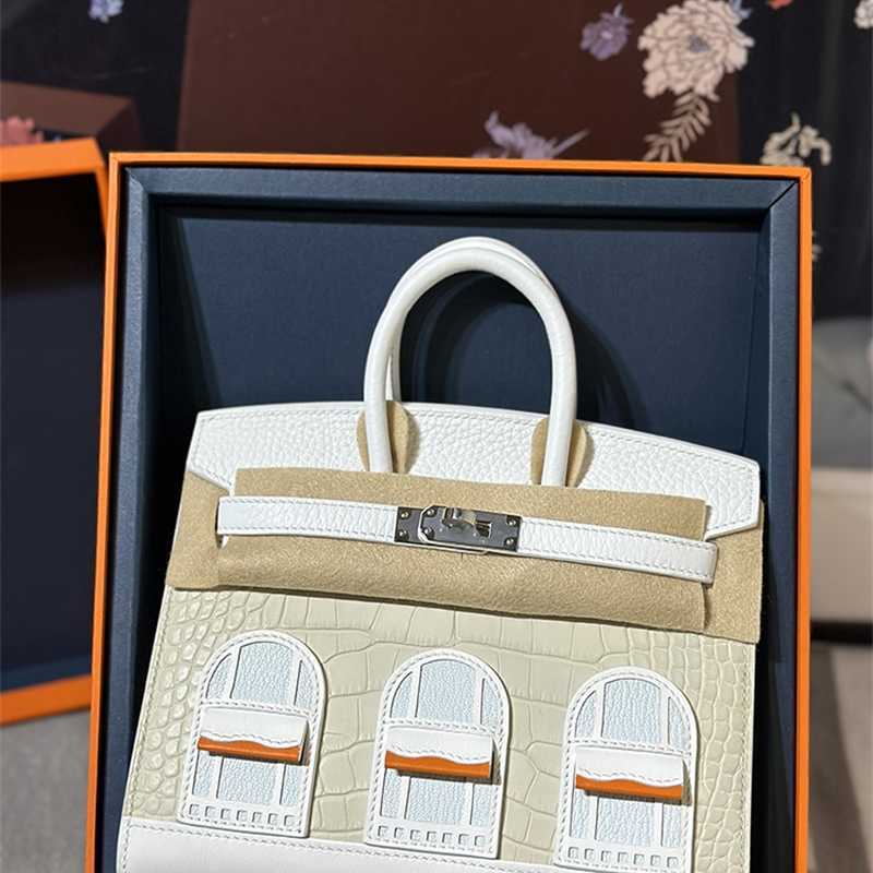 

Luxury Designer Herms Birkins Handbags Totes Small House Snow Glacier White 8l American Crocodile 20/25/30cm Hand Sewn Block Mini Deposit, Separate color