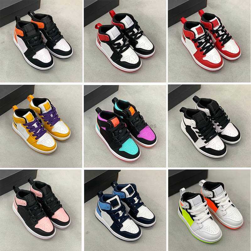 

Infants 1s Kids Basketball Shoes Game Royal Scotts Obsidian Chicago Bred Sneakers Mid Multi-Color Tie-Dye Fashion Children Sneakers Size 25-35, With original box