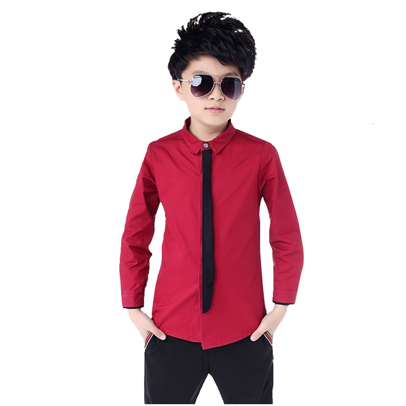 

Kids Shirts Children Boy's Red Shirts Spring Classic Solid White Tops Cotton Long Sleeve Shirt for 4-15Yrs Autumn Kids Clothes 230410, Black