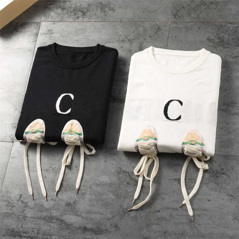 

Designer new women t shirt Shirt Mens Wool With Letters Pattern Colorful Round Neck Sweatshirts Knits Long Sleeevs Unisex Outwears Warm Tops Man prad #8866, Black