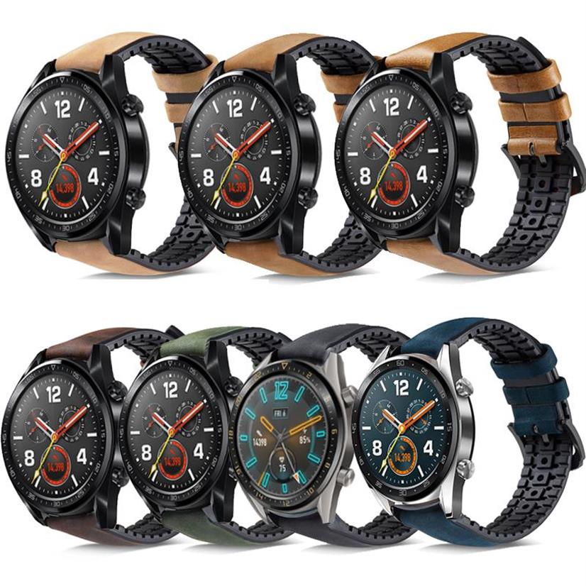 

Watch Bands 20mm 22mm Genuine Leather Silicone Strap Band For Huawei GT 2 42mm 46mm 2e GT2 Pro Honor MagicWatch Wristband271Z