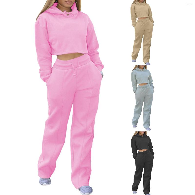 

Women' Two Piece Pants Hirigin Fashion Suit Long Sleeve Solid Color Hooded Shorts Sweater Drawstring High Waist Stretch