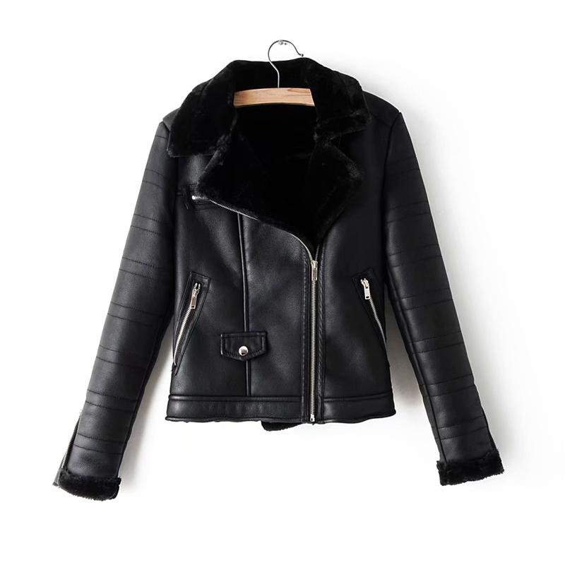

Women' Leather & Faux ZXQJ Fashion Women Lamb Wool Fur Jacket Winter Lady Black Thick Jackets Cool Female Turn Down Collar Outerwear