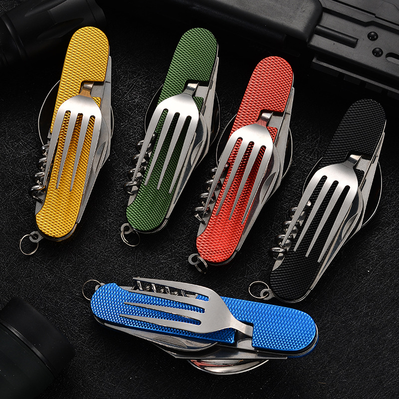 

Multifunctional folding knife 2CR13 Detachable tableware outdoor mountaineering travel tableware aluminum handle fruit knife Outdoor tool
