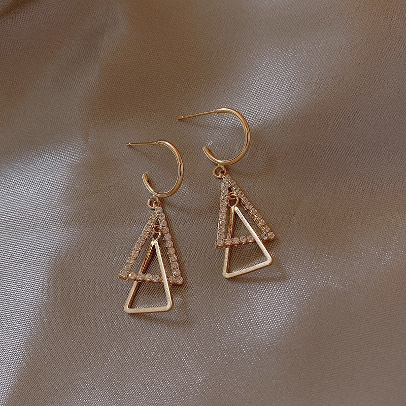 

Stud 2023 Korean Geometric Triangle Temperament Drop Earrings Contracted Fashion Double Metal Women Jewelry Girl s 230410