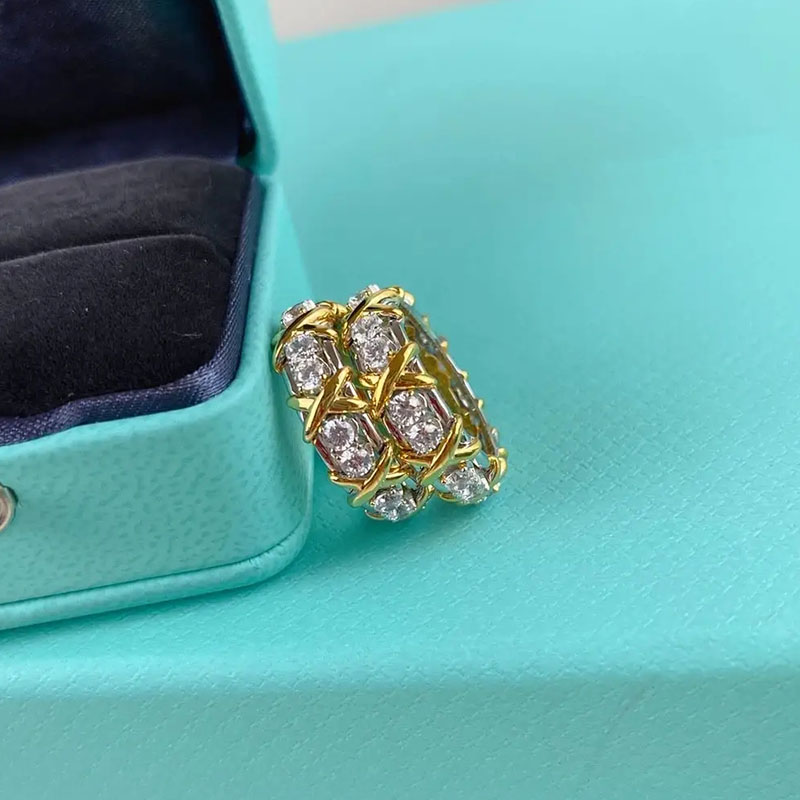 

Classic Luxury T gold band ring 16 diamonds wedding ring 925 sterling silver designer rings couple jewelry love ring for girlfriends women gift engagement wedding
