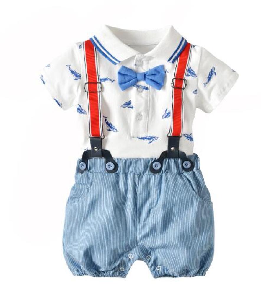

Summer Boy Short Sleeve Romper Shorts Set Cotton Whale Print Jumpsuit Two Piece Set5505931, White