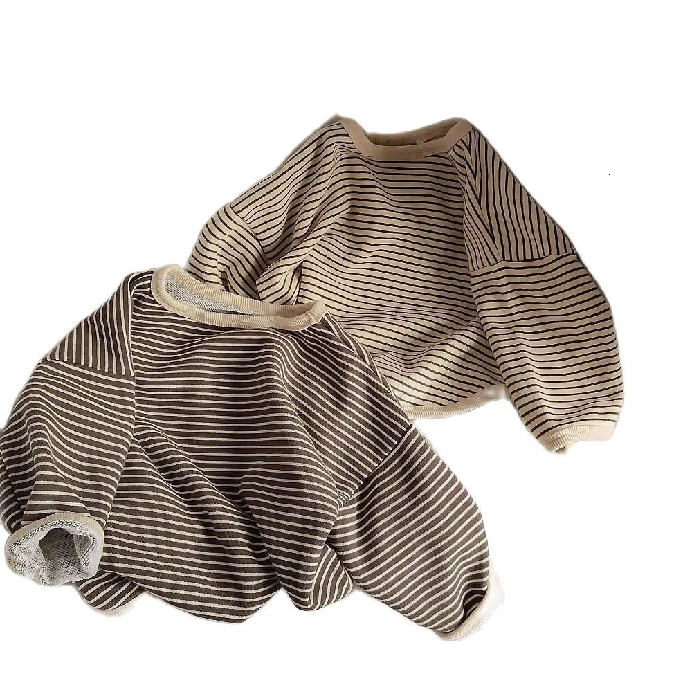 

T-shirts Children's T-shirt Korean Children's Striped Sweaters Baby Kids Girls Loose Long Sleeve Top Spring Autumn Tops 230410