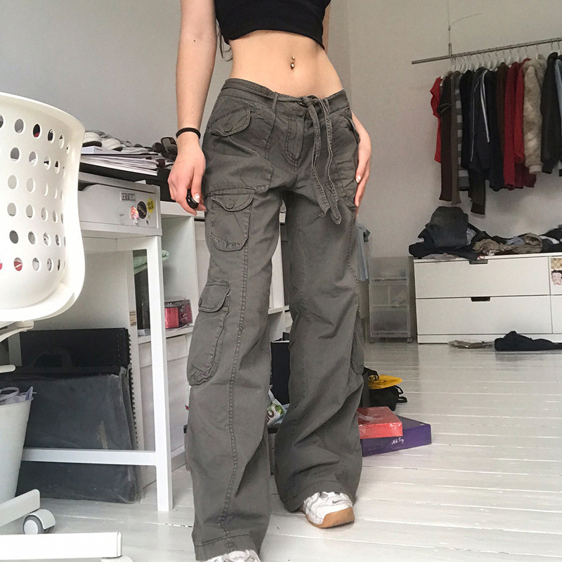 

Women' Pants Capris Y2K Pockets Cargo Pants for Women Straight Oversize Pants Harajuku Vintage Aesthetic Low Waist Trousers Wide Leg Baggy Jeans 3XL 230410, 748 black