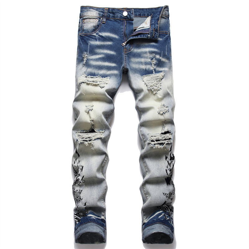 

Jeans mens designer jeans for pants man white black rock revival biker Pants pant Broken hole embroidery Hip Hop Denim letter pantalones F36K