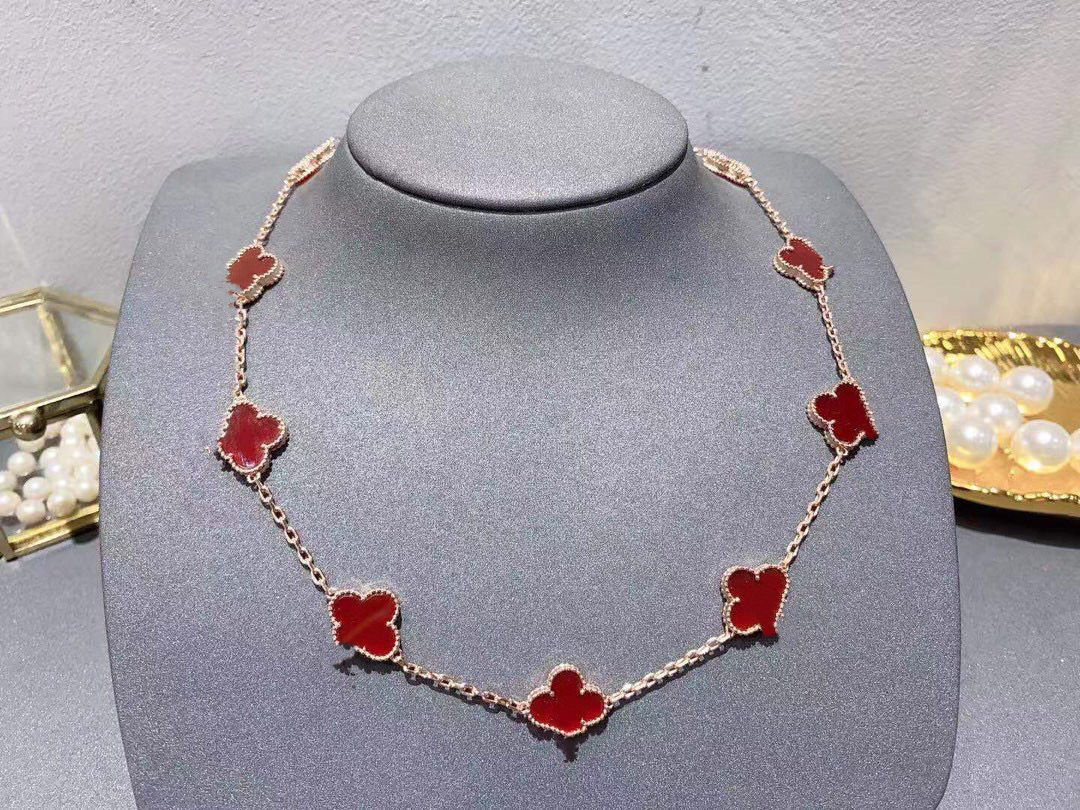 Choker Necklace Jewelry Four Leaf Clover Necklaces Black Green Agate Long 10 /Ten Flowers Pendant Mother-of-Pearl for Women Girl Valentines Engag-image-857556710