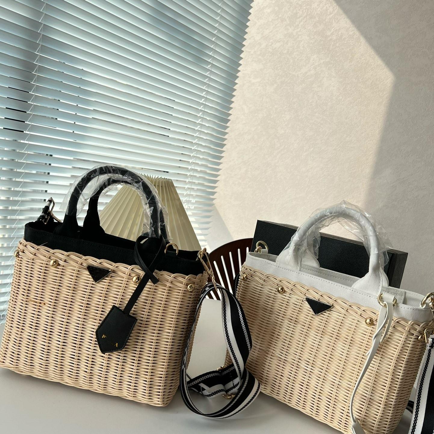 

20203 New Leisure Beach Bag Style Lafite Leather Woven Bag Fashion Handbag Women's Beach Holiday Shopping Bag Handbag Quality 7A, White
