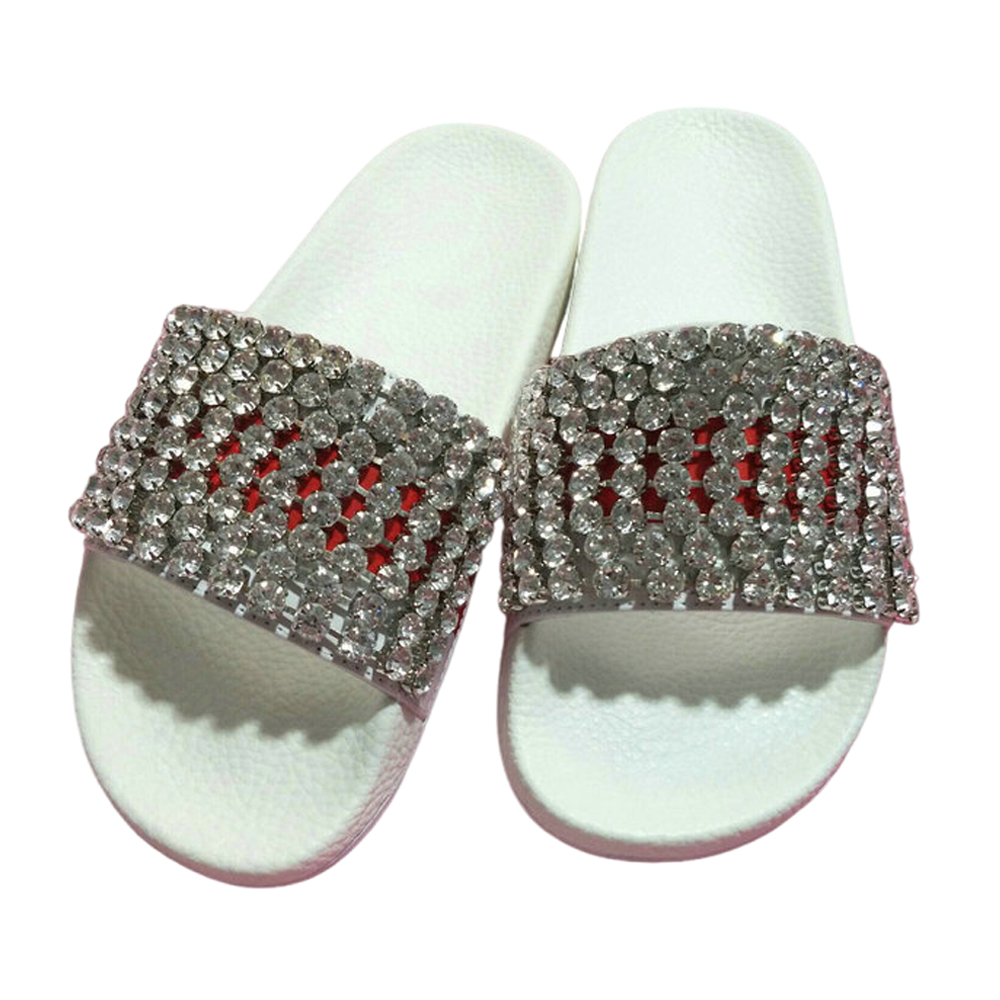 

G* Top Quality slippers Women Fashion designer sandals women leather rhinestone decorative ankle strap casual beach shoe platform high quality factory shoes 35-41, Color 2