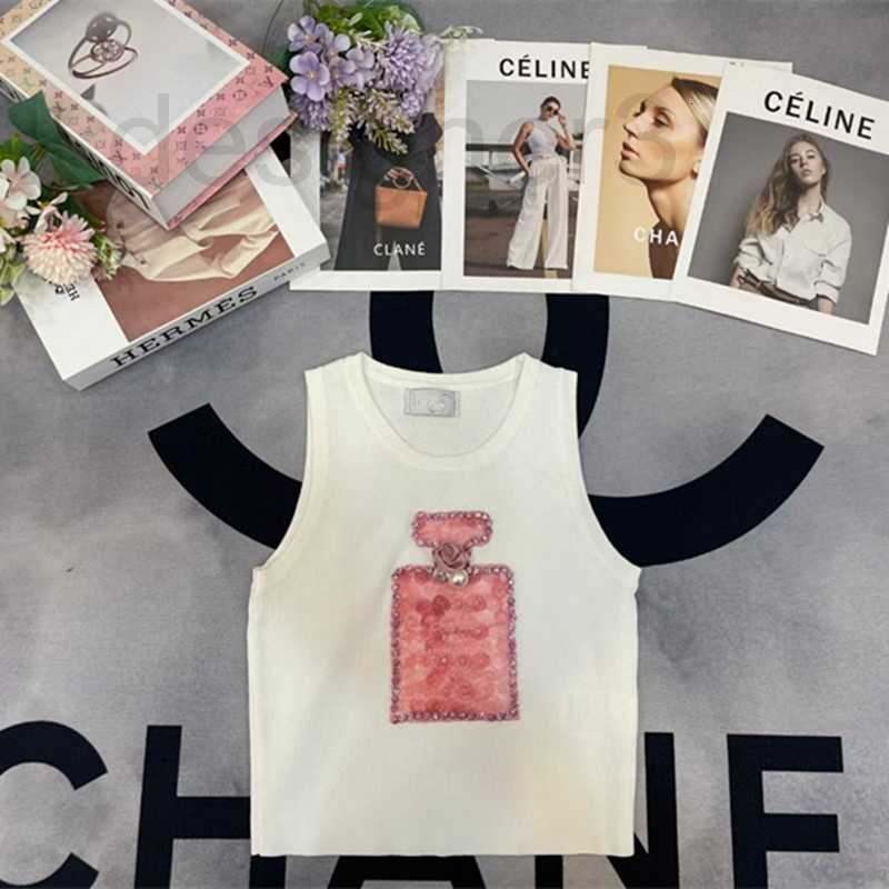 

Women's Tanks & Camis designer Spring summer 23 new French chic black white two color stick diamond pink perfume figure sexy knitting back I4GK, White6