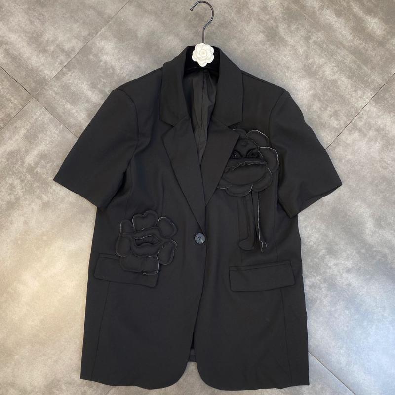 

Women' Jackets ZCSMLL Lapel Short Sleeve Personality Coat Woman Three-dimensional Decoration Street Suit Jacket Tide 2023 Summer, Black