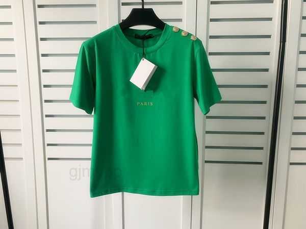 

Men's T-Shirts Designer T-shirt Couple Letter Short Sleeve Round Neck Shoulder Button Fashion High Quality Summer Short Sleeve TX284, Army green+gold letters/gold buttons