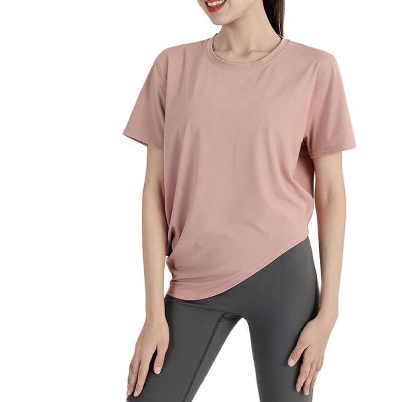 

Yoga Outfit Lulu Women's Yoga T-shirt Short Sleeve Tops Sports Fitness Leisure Spring and Summer New Style With Quick Drying Loose lululemens, Black