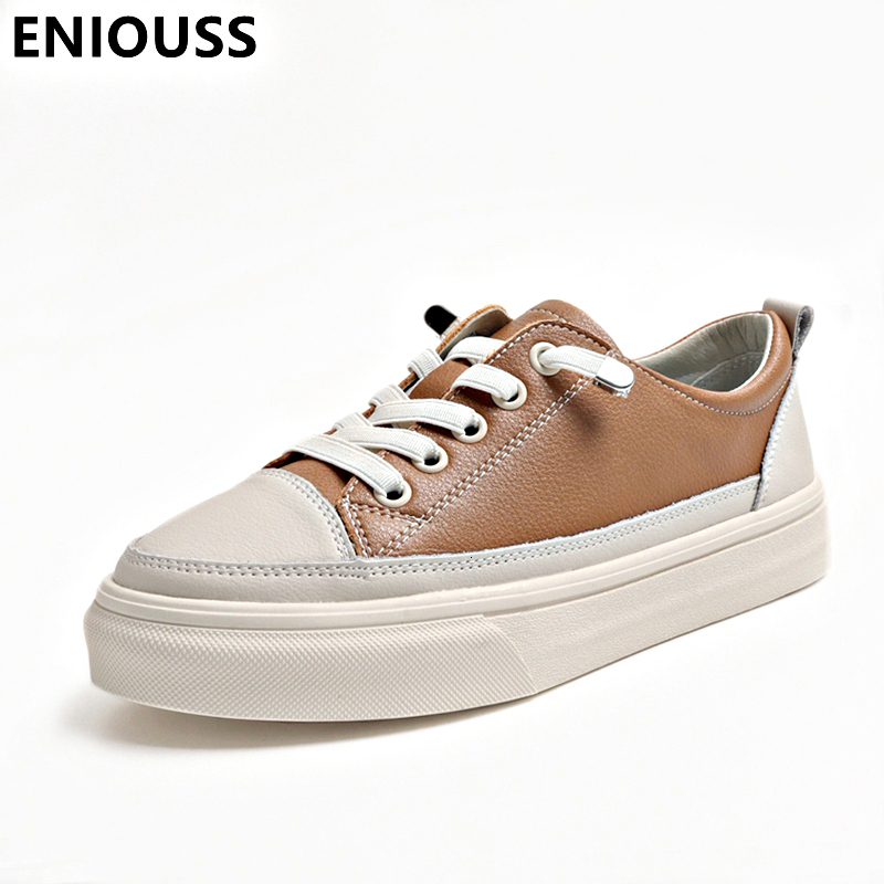 

Dress Shoes ENIOUSS Fashion Quality Genuine Leather Women Casual Shoes Spring Autumn Lace-up Ankle Female Flat Work Shoes 230410, En apricot