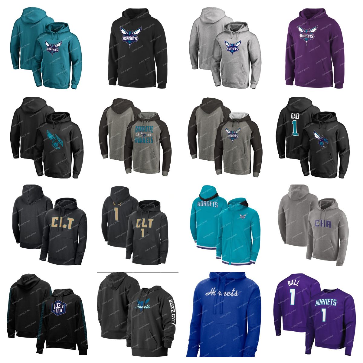 

Men Women Youth Charlotte''Hornets''Hoodie 2023 City Pullover 75th Anniversary Performance Full-Zip Basketball''NBA''Hoodies, #12