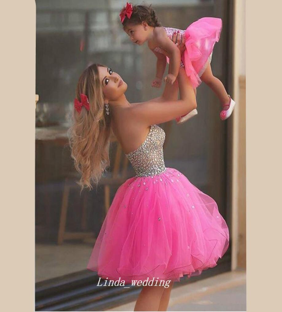 

Short Pink Mother and Daughter Matching Crystals Prom Dress Sexy Custom Made Homecoming Dress Party Gown Plus Size for Mothe3344922, Hunter