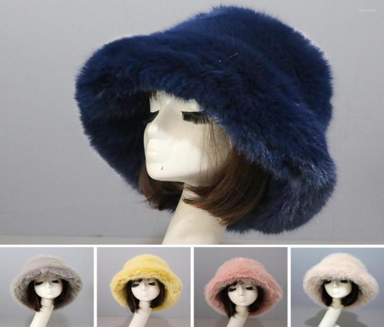 

Berets Bucket Hat Oversized Fluffy Wide Brim Soft Thickened Ear Protection Faux Fur Winter Thermal Women Fisherman Cap For Daily L1385353, Gold