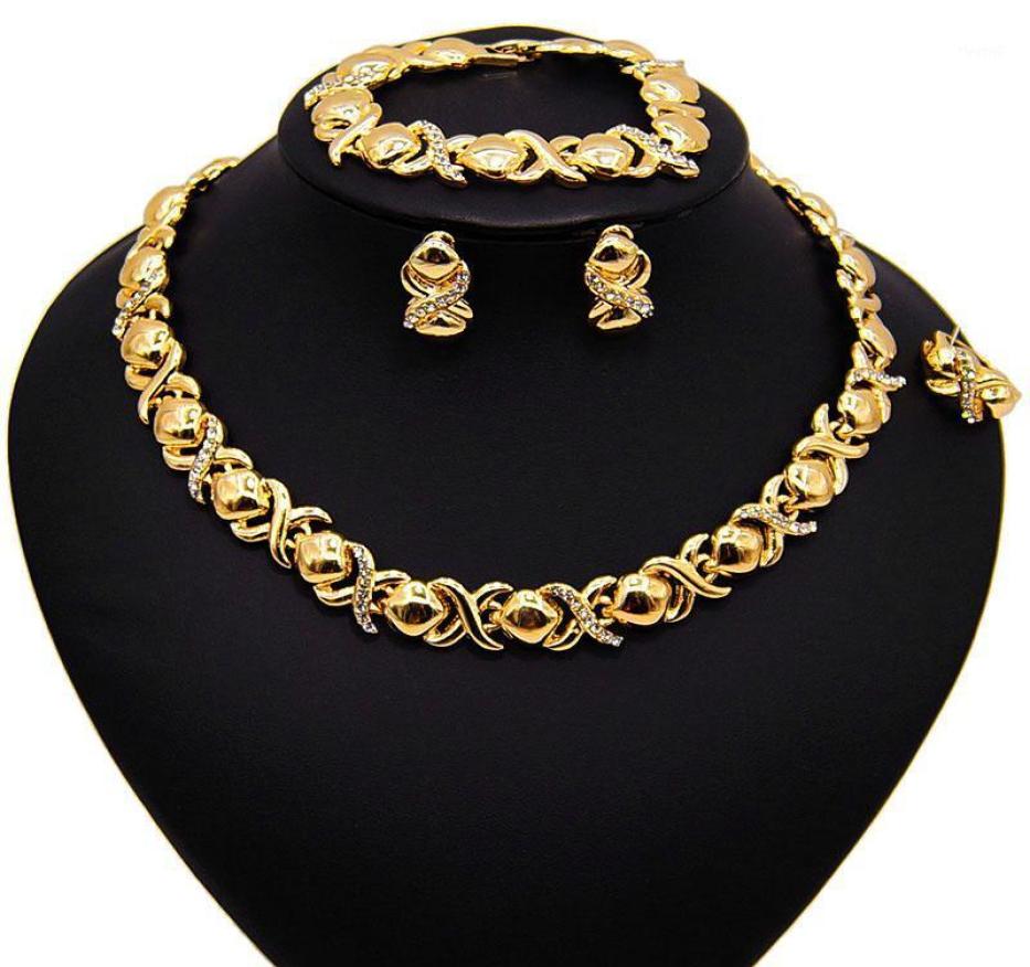 

Earrings Necklace Arrival African Jewelry Sets Heart XO Bracelet Dubai Gold Set For Women Wedding Party Ring8642871, White