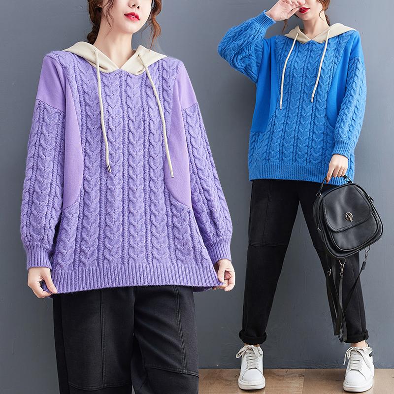 

Women's Sweaters Autumn Woman's Hoody Long Sleeve Fashion Twist Jumpers Tops Female Loose Winter Warm Women Pullovers Pull FemmeWomen's, Purple
