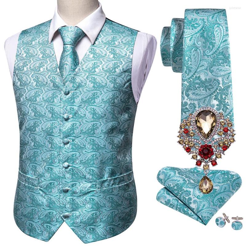 

Men' Vests Light Blue Designer Mens Wedding Suit Vest Paisley Jacquard Woven Folral Silk Waistcoat Tie Brooches Set Barry.Wang Groom, M-2510-brooches