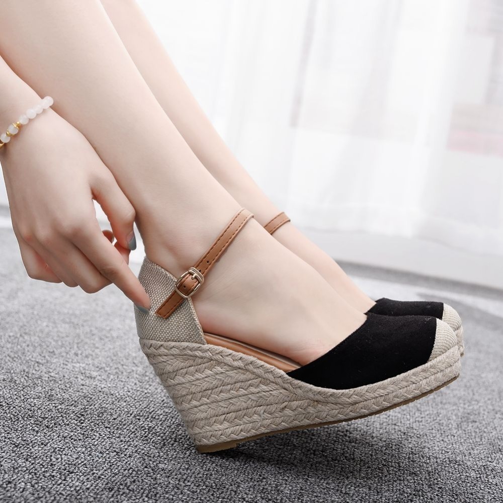 

Sandals Crystal Queen Women Suede Wedges High Ankle Toe Casual Slope Round Head Sandals Dress Shoes 230410, Beige