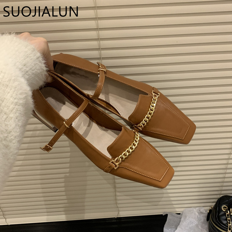 

Dress Shoes SUOJIALUN Spring Women Flat Shoes Fashion Chain Women Slip On Loafers Shoes Casual Low Heel British Style Oxford Shoes 230410, Black