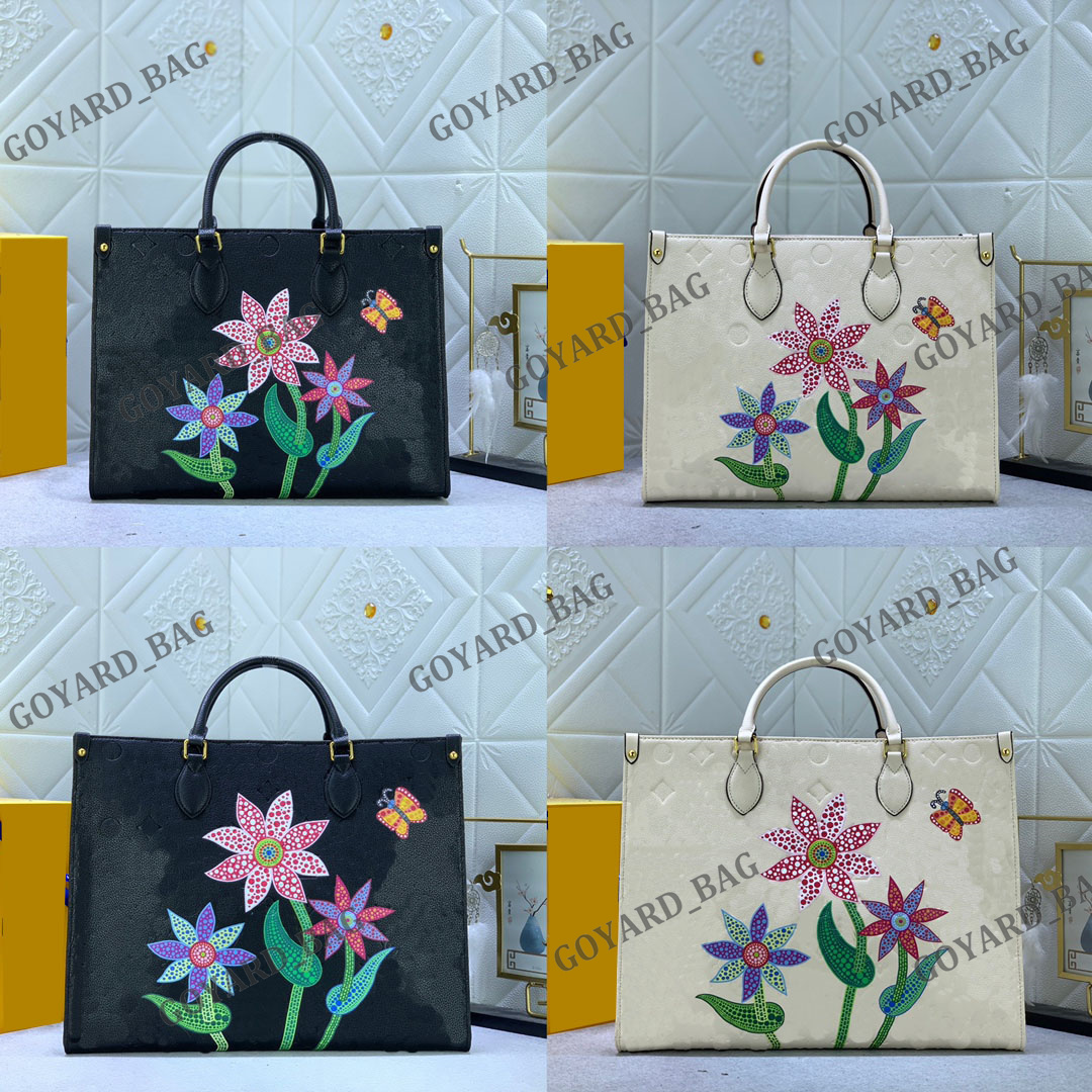 

Womens YK On The Go MM GM Totes Bag Embossed Empreinte Monograms Flowers Shoulder Bag Japan Artist Dots Flowers Cross-Body Shopping Bags Luxurys Designer Purse M46416, Sss