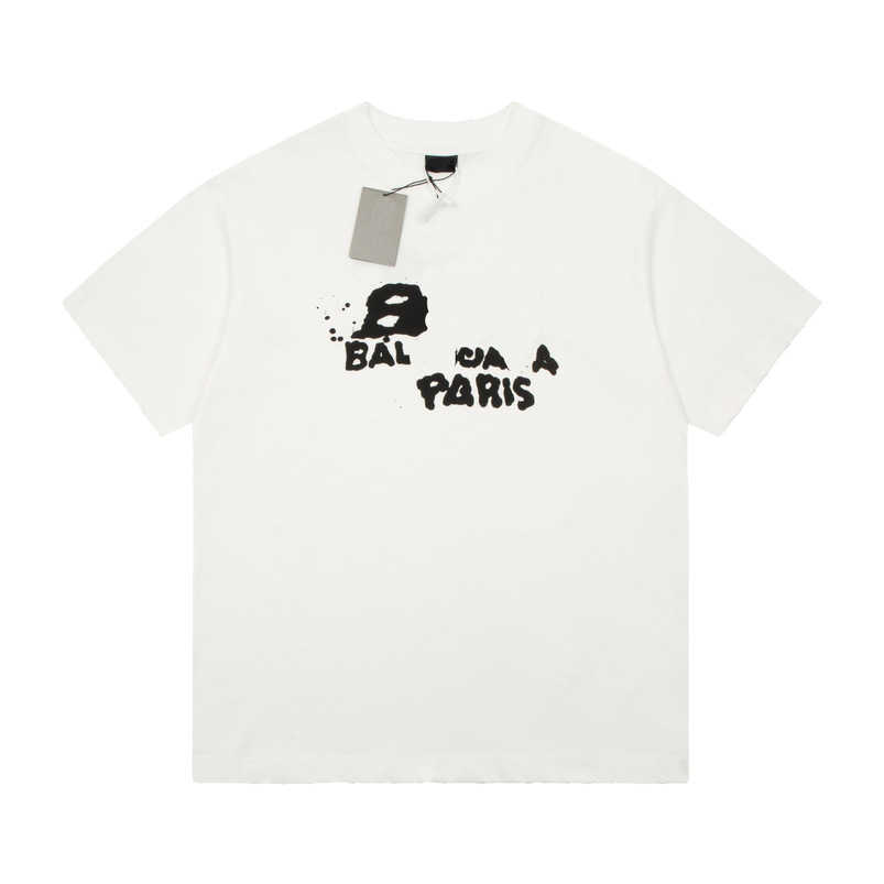 

Womens Designer t shirt High Version Graffiti Handpainted T-shirt Loose Casual Half Sleeve Backing Shirt Crew Neck, White