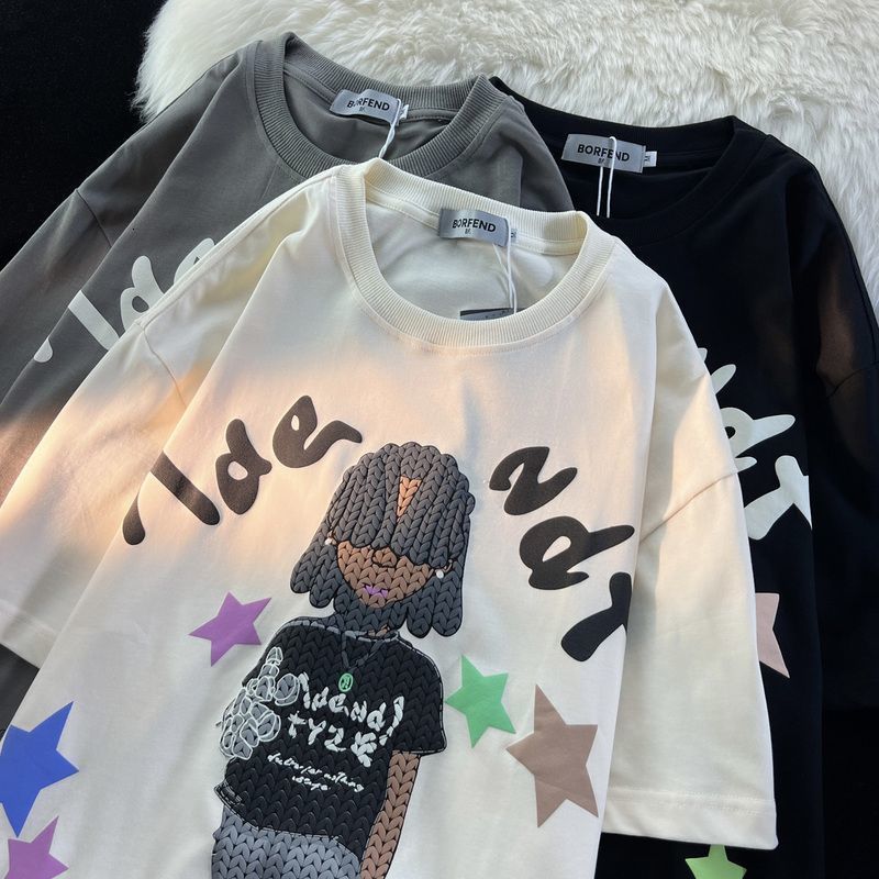 

Men' TShirts American street retro fashion hip hop short sleeve t shirt men and women summer lovers loose design round neck casual top y2k 230410, Black