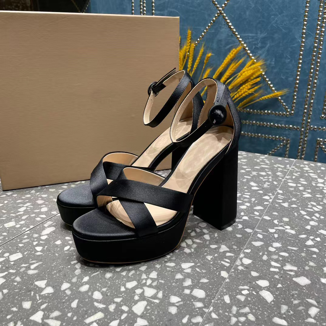 

Fashionable Sandals Gianvit Ross Women 11.5cm Thick Heel Platform Dress Shoes Cross Strap Silk Ankle Strap Buckle Newly Launched High Quality Party Banquet Shoe, Green silk